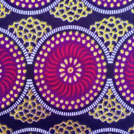 Tissu Wax pailleté dégradé rose bordeaux imprimé Gros cercles détail bas