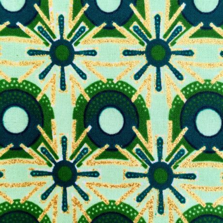 Tissu Wax pailleté dégradé vert imprimé Etoiles détail