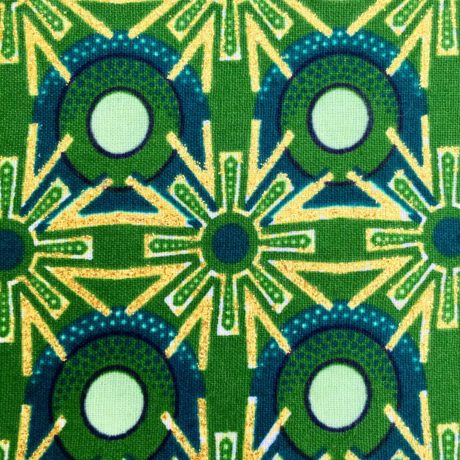 Tissu Wax pailleté dégradé vert imprimé Etoiles détail foncé
