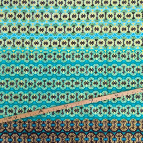 Tissu Wax pailleté dégradé vert turquoise imprimé Planète