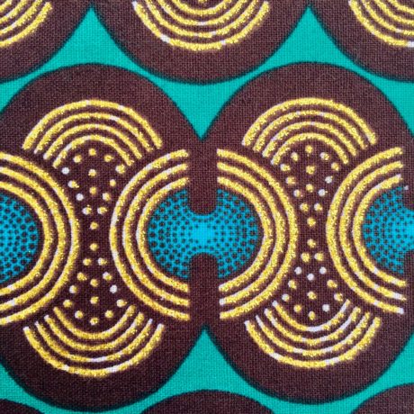 Tissu Wax pailleté dégradé vert turquoise imprimé Planète détail foncé bas