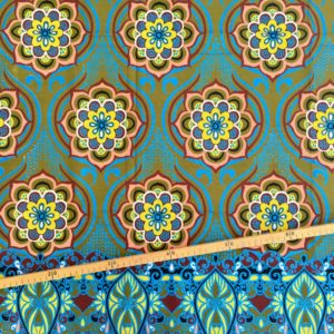 Tissu Wax pailleté kaki bleu électrique imprimé Mandala