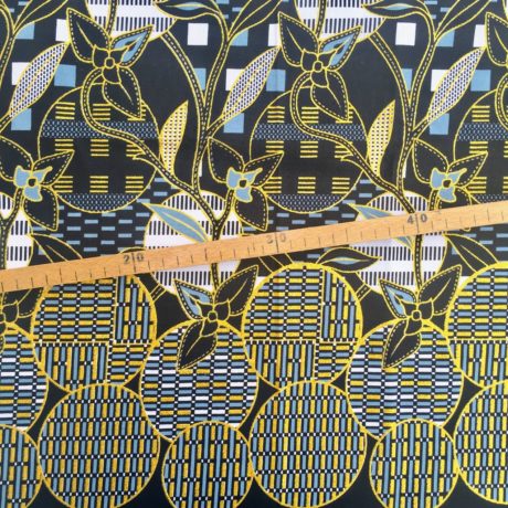 Tissu Wax pailleté noir imprimé Batik détail bordure