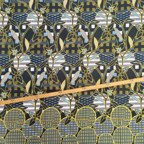 Tissu Wax pailleté noir imprimé Batik