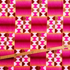 Tissu Wax pailleté rose bordeaux imprimé Kente