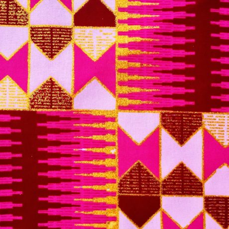 Tissu Wax pailleté rose bordeaux imprimé Kente détail