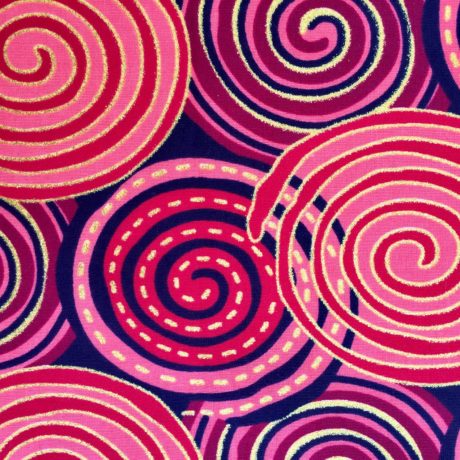 Tissu Wax pailleté rouge bordeaux imprimé Spirales détail