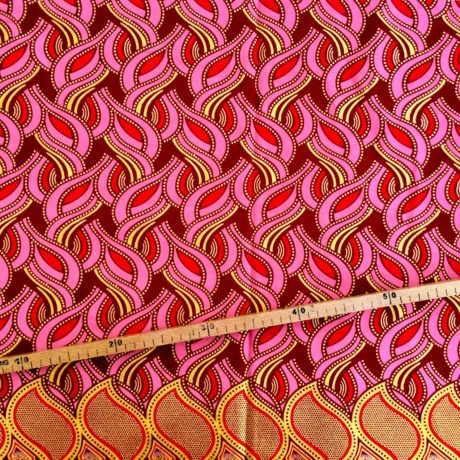Tissu Wax pailleté rouge doré imprimé Tresses