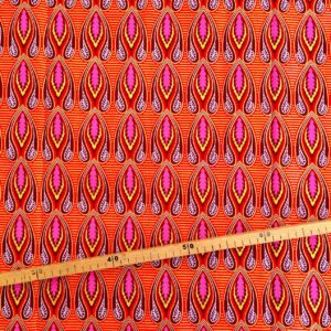 Tissu Wax pailleté rouge imprimé Flammes