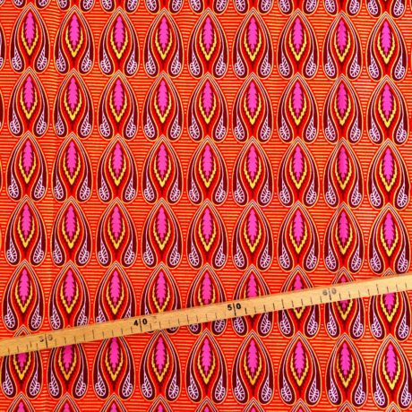 Tissu Wax pailleté rouge imprimé Flammes