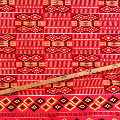 Tissu Wax pailleté rouge imprimé Kente
