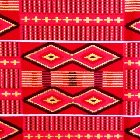 Tissu Wax pailleté rouge imprimé Kente détail