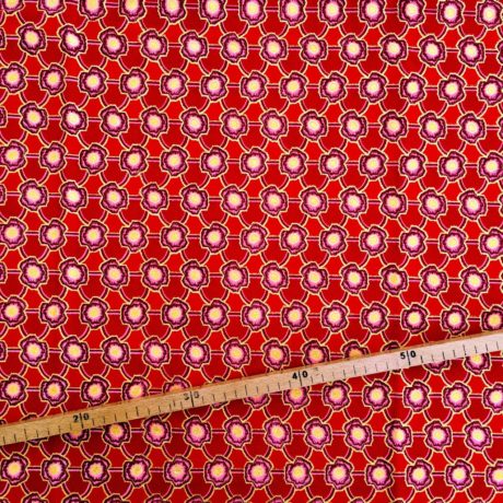 Tissu Wax pailleté rouge rose imprimé Mini fleurs