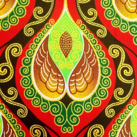 Tissu Wax pailleté rouge vert imprimé Lanna détail