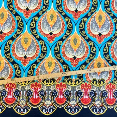 Tissu Wax pailleté turquoise orange imprimé Lanna