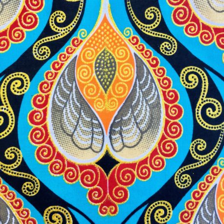 Tissu Wax pailleté turquoise orange imprimé Lanna détail