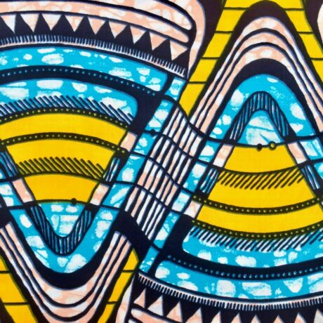 Tissu Wax jaune bleu turquoise imprimé Triangles détail