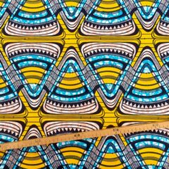 Tissu Wax jaune bleu turquoise imprimé Triangles