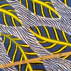 Tissu Wax marine jaune beige imprimé Plumes
