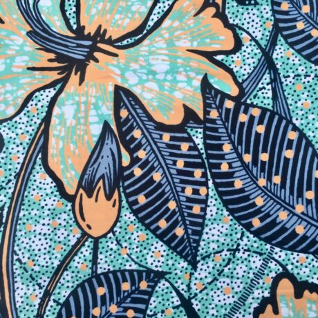 Tissu Wax marine saumon turquoise imprimé Beauté Tropicale détail