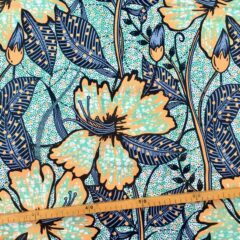 Tissu Wax marine saumon turquoise imprimé Beauté Tropicale