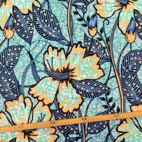 Tissu Wax marine saumon turquoise imprimé Beauté Tropicale