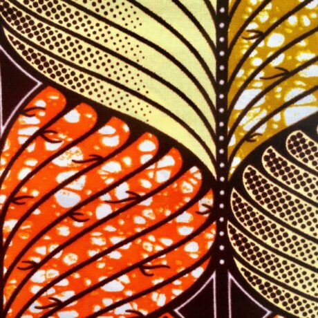 Tissu Wax marron orange beige imprimé Feuilles détail
