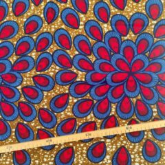 Tissu Wax marron rouge marine imprimé Paon floral