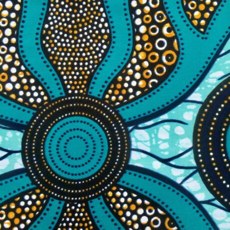 Tissu Wax marron turquoise imprimé Aborigène détail