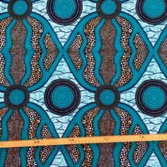 Tissu Wax marron turquoise imprimé Aborigène