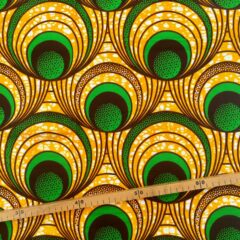 Tissu Wax marron vert orangé imprimé Bulles