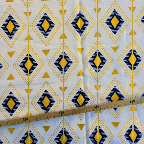 Tissu Wax pailleté blanc doré imprimé Ethnique Chic