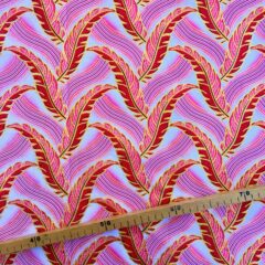 Tissu Wax pailleté blanc rose rouge imprimé Plumes