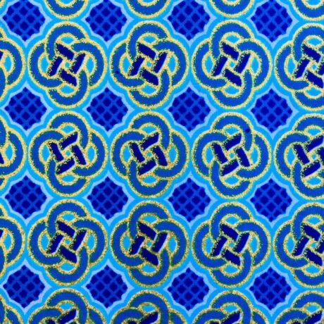 Tissu Wax pailleté bleu imprimé Celte détail