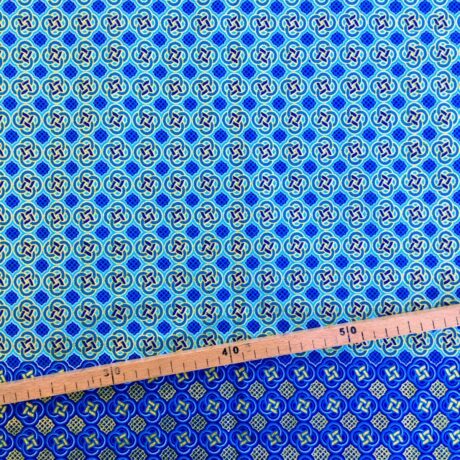 Tissu Wax pailleté bleu imprimé Celte