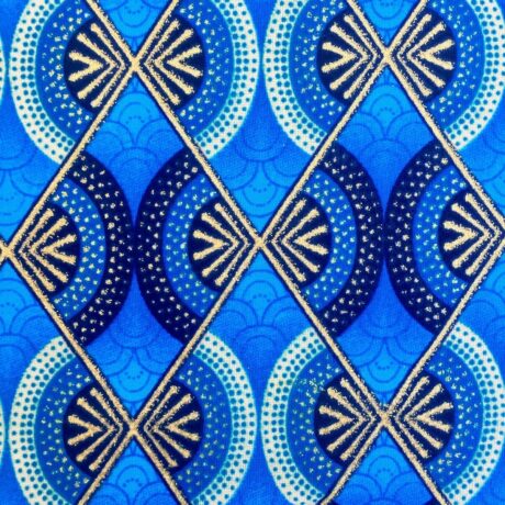 Tissu Wax pailleté bleu turquoise imprimé Demi-lunes détail