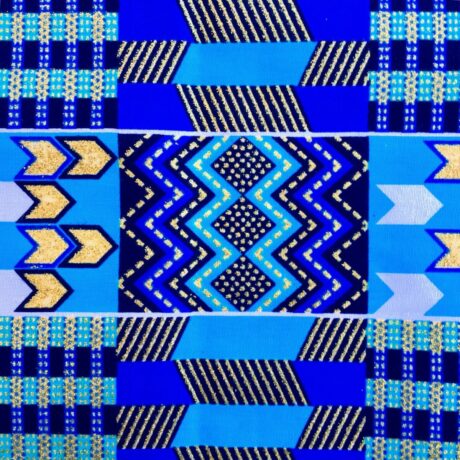 Tissu Wax pailleté bleu imprimé Kente détail