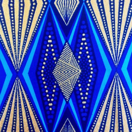 Tissu Wax pailleté bleu imprimé Losanges détail