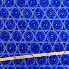 Tissu Wax pailleté bleu imprimé Rosaces