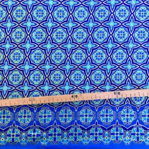 Tissu Wax pailleté bleu imprimé Tuiles