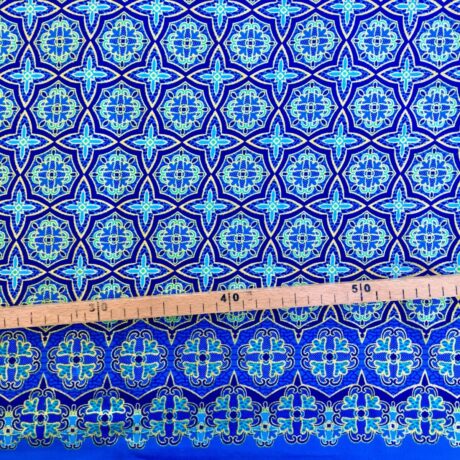Tissu Wax pailleté bleu imprimé Tuiles