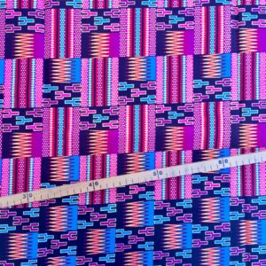 Tissu Wax pailleté noir fuchsia imprimé Kente