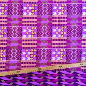 Tissu Wax pailleté rose violet imprimé Kente