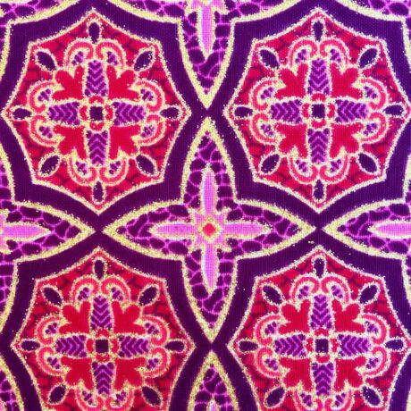 Tissu Wax pailleté rouge imprimé Tuiles détail