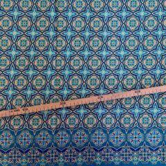 Tissu Wax pailleté vert turquoise orange imprimé Tuiles
