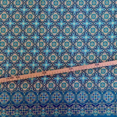 Tissu Wax pailleté vert turquoise orange imprimé Tuiles
