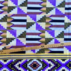 Tissu Wax pailleté violet blanc imprimé Kente