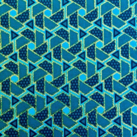 Tissu Wax pailleté vert imprimé Mini triangles détail
