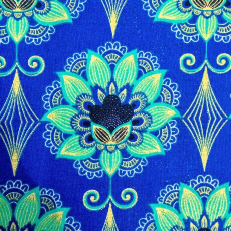 Tissu Wax pailleté bleu imprimé Lotus détail