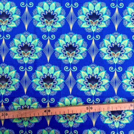 Tissu Wax pailleté bleu imprimé Lotus